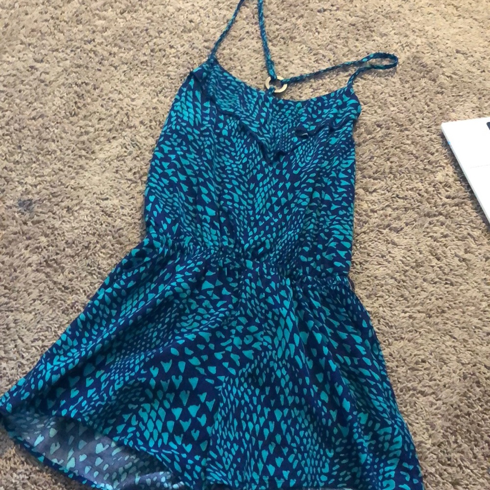 Blue and teal pattern romper